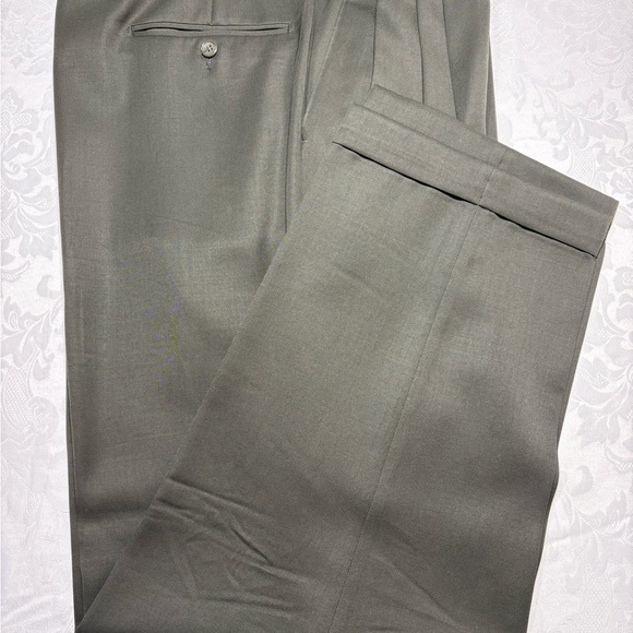 MENS PAZONI DRESS PANTS SIZE 36 X 30 100% WOOL MADE IN ITALY Color Olive - Picture 3 of 6